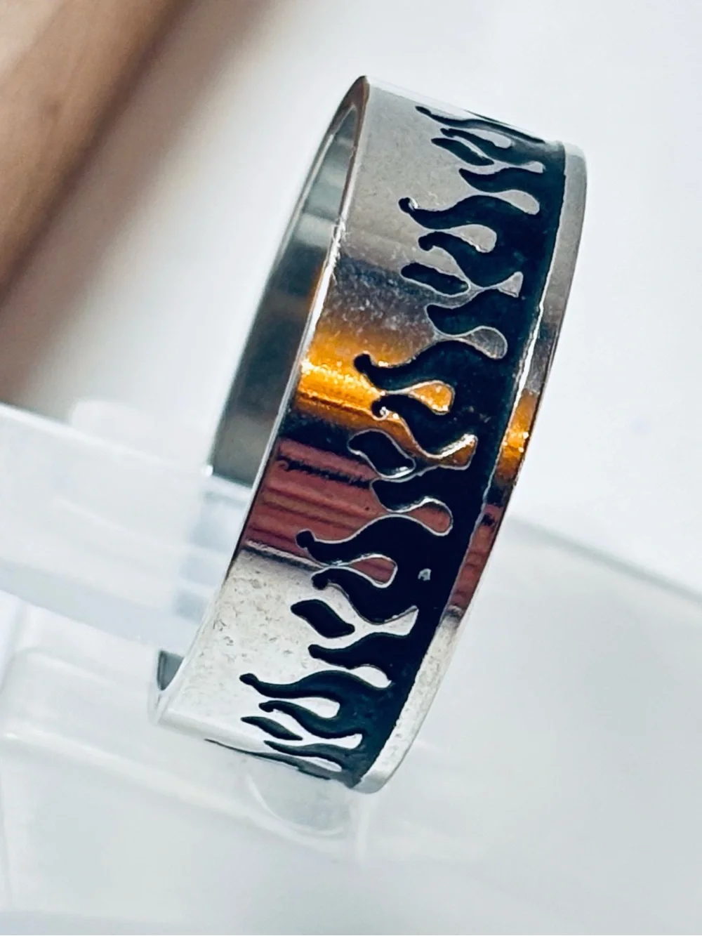 Men's Stainless Steel Black Flame Band Ring